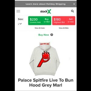 *RARE* Palace Spitfire Live To Bun Hood Grey Marl